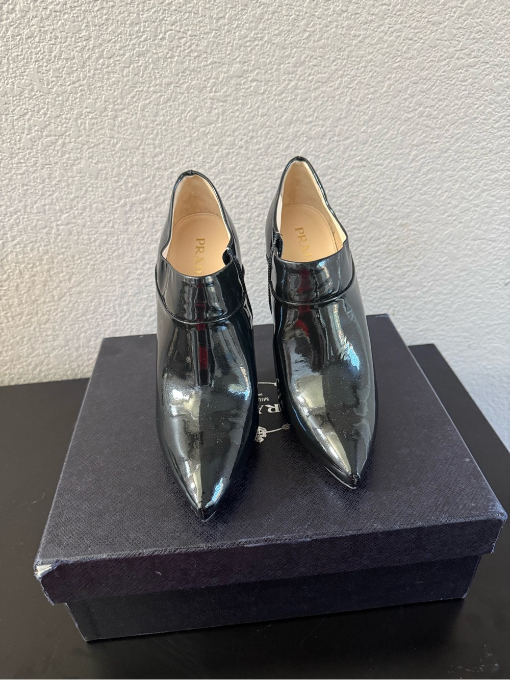 Prada Black Patent Leather Pointed Ankle Booties
